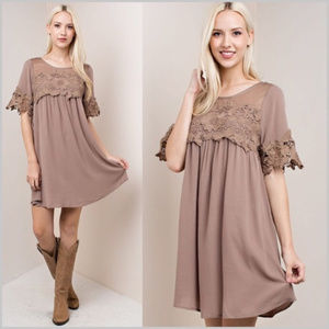 Mocha Lace Detail Dress